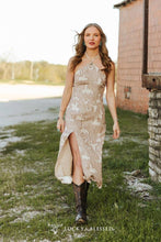 Load image into Gallery viewer, Western Printed Halter neck Front Leg Slit Sleeveless Dress