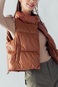 Leather puffer vest