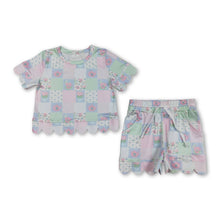 Load image into Gallery viewer, Short sleeves floral scallop kids girls summer outfit
