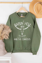 Load image into Gallery viewer, the &#39;raisin&#39; hell with the hippies and the cowboys&#39; crewneck
