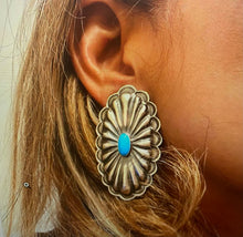 Load image into Gallery viewer, Huge Concho Turquoise Earrings
