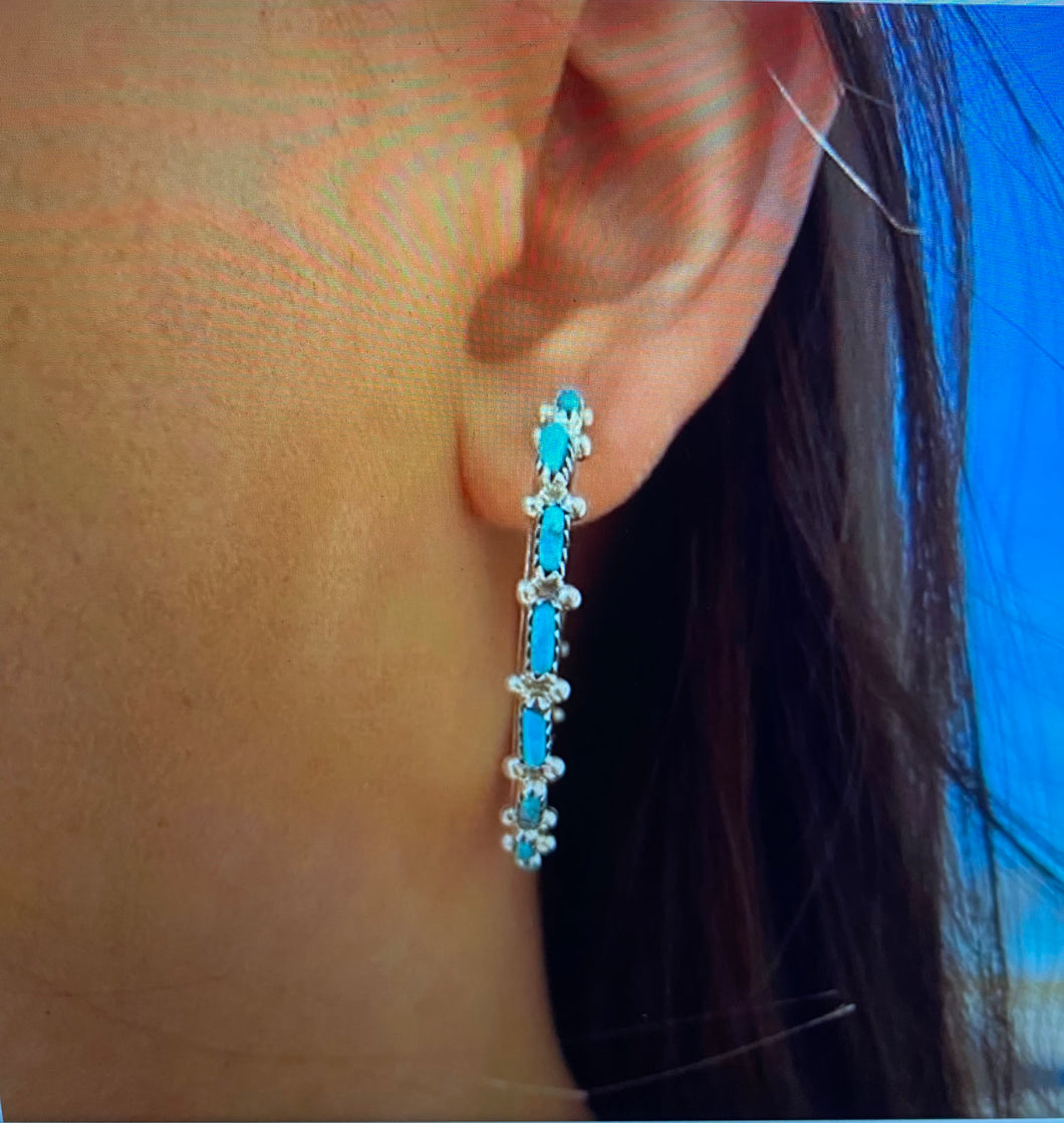 14 stone turquoise hoop earrings